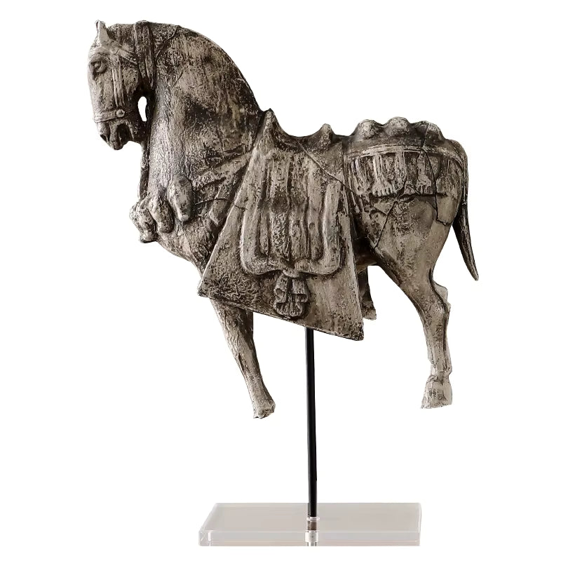 Retro Resin War Horse Sculpture Decorative Home Figurine