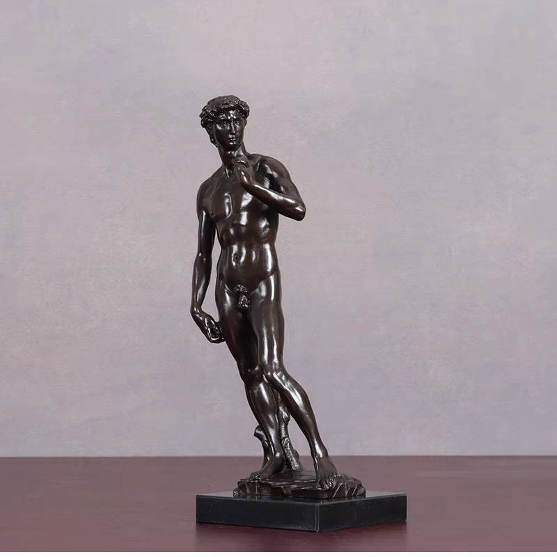 Michelangelo David Bronzestatue Replik mit Marmorsockel – Berühmte Davidskulptur Figur Heim- und Bürodekoration