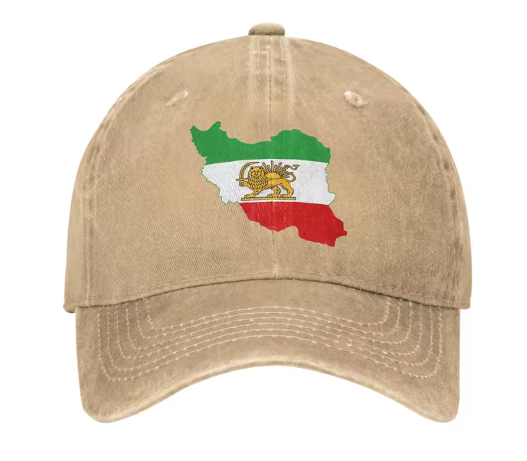 Adjustable Cotton Baseball Cap with Iran Map and Lion & Sun Emblem – Unisex Persian Streetwear Hat | LevarJewelz