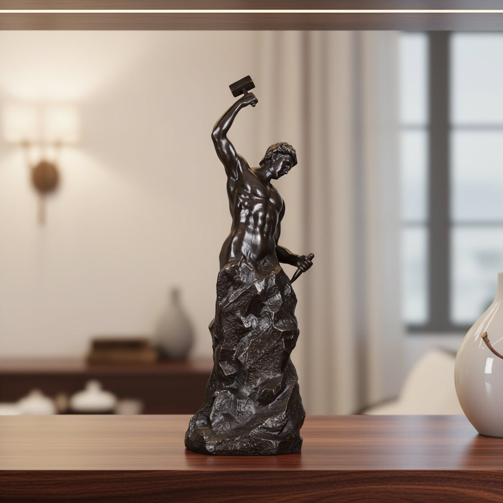 Abstract Bronze Self Made Man Sculpture with Marble Base