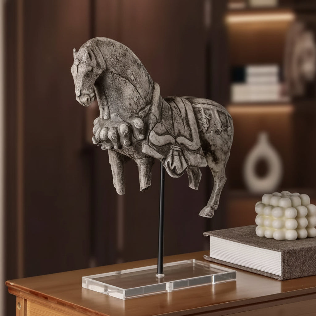 Retro Resin War Horse Sculpture Decorative Home Figurine