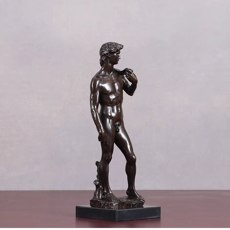 Michelangelo David Bronzestatue Replik mit Marmorsockel – Berühmte Davidskulptur Figur Heim- und Bürodekoration