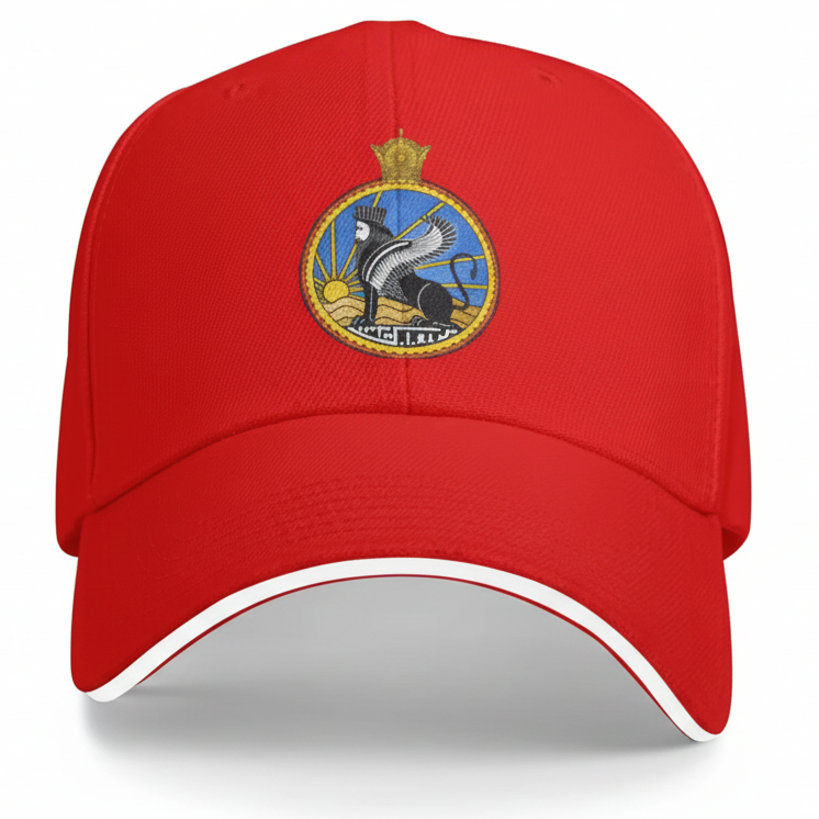 Red cap with a logo on a white background