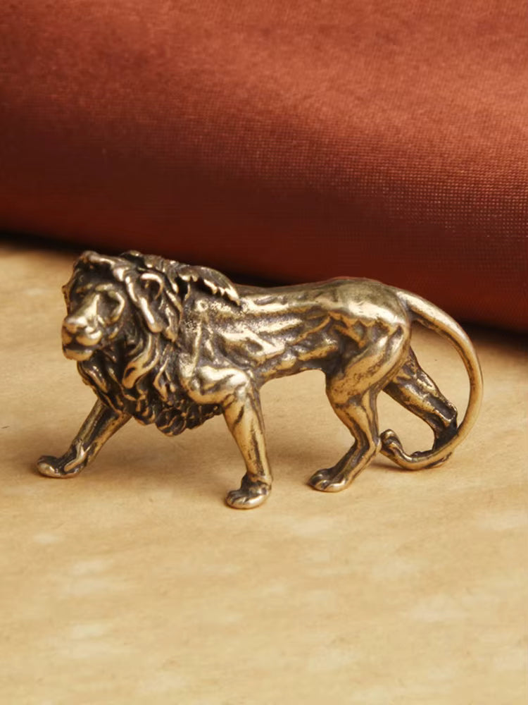 Majestic Pure Brass Lion Figurine Desk Ornament – Vintage Mini Lion Statue Home Décor Sculpture | LevarJewelz
