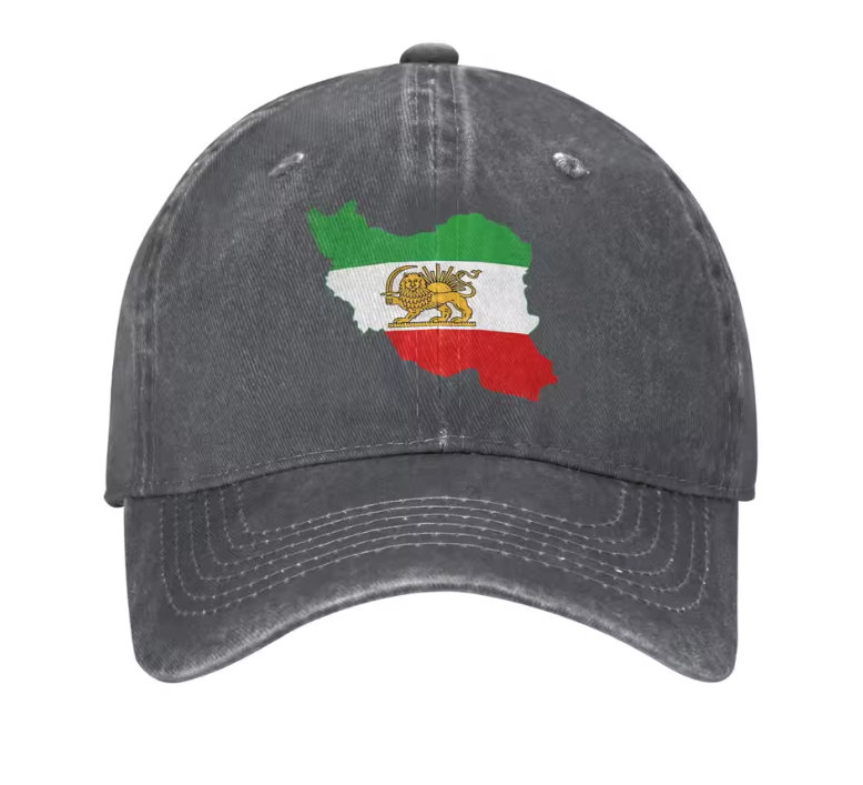 Adjustable Cotton Baseball Cap with Iran Map and Lion & Sun Emblem – Unisex Persian Streetwear Hat | LevarJewelz