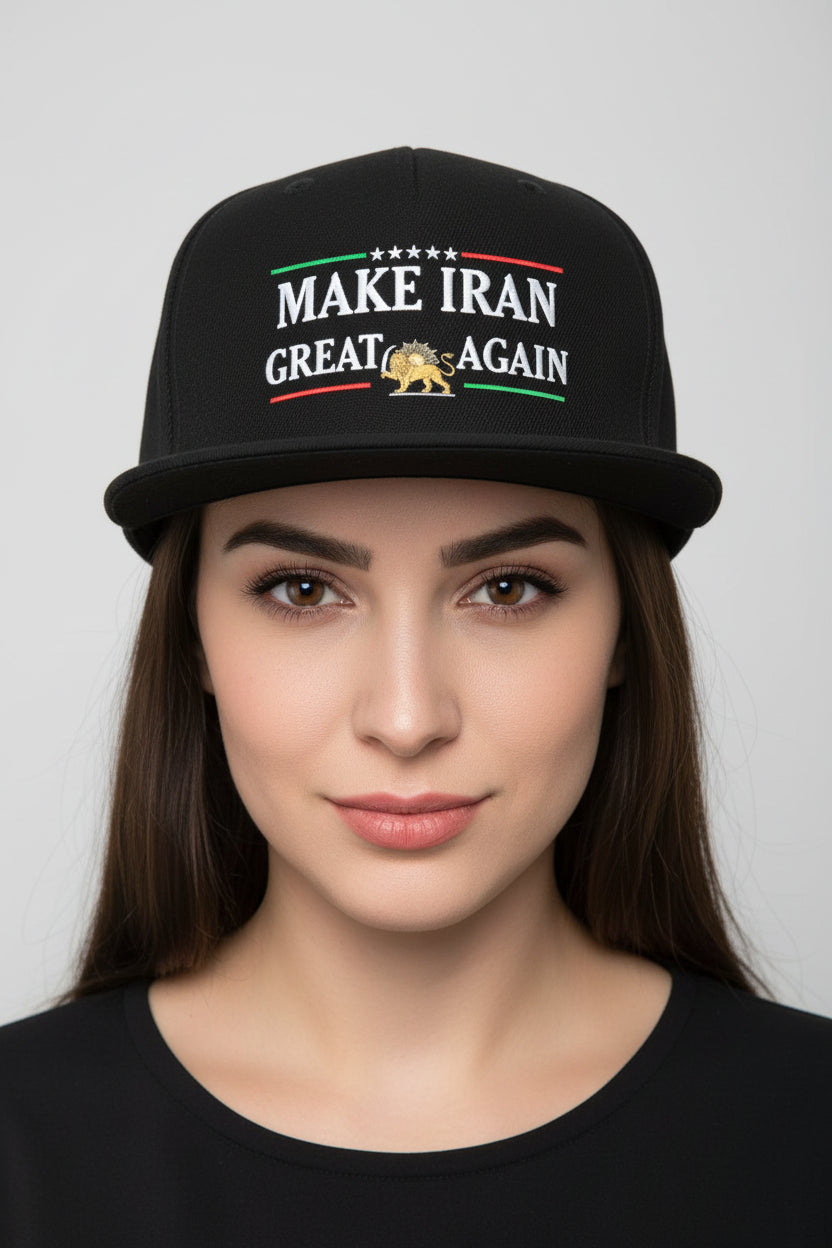 MIGA Flat Bill Snapback Hat – Make Iran Great Again Cap voor mannen en vrouwen | Zwarte streetwear van LevarJewelz 