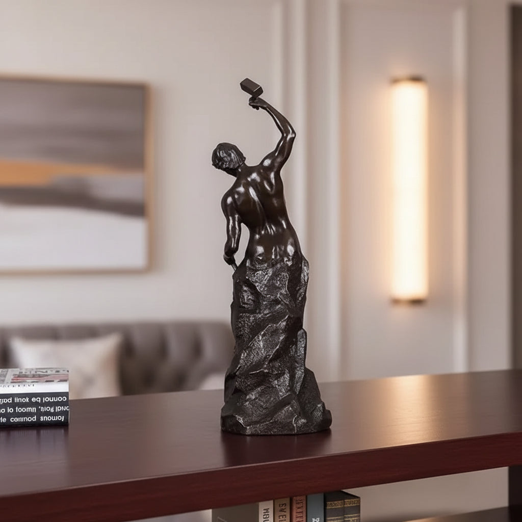 Abstract Bronze Self Made Man Sculpture with Marble Base