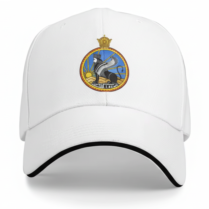 White cap with a logo on a white background