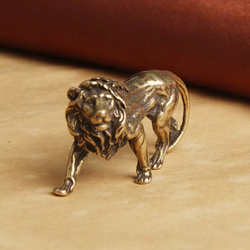 Majestic Pure Brass Lion Figurine Desk Ornament – Vintage Mini Lion Statue Home Décor Sculpture | LevarJewelz
