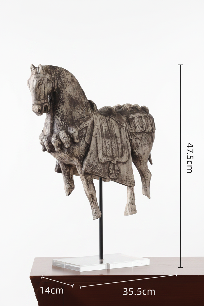 Retro Resin War Horse Sculpture Decorative Home Figurine