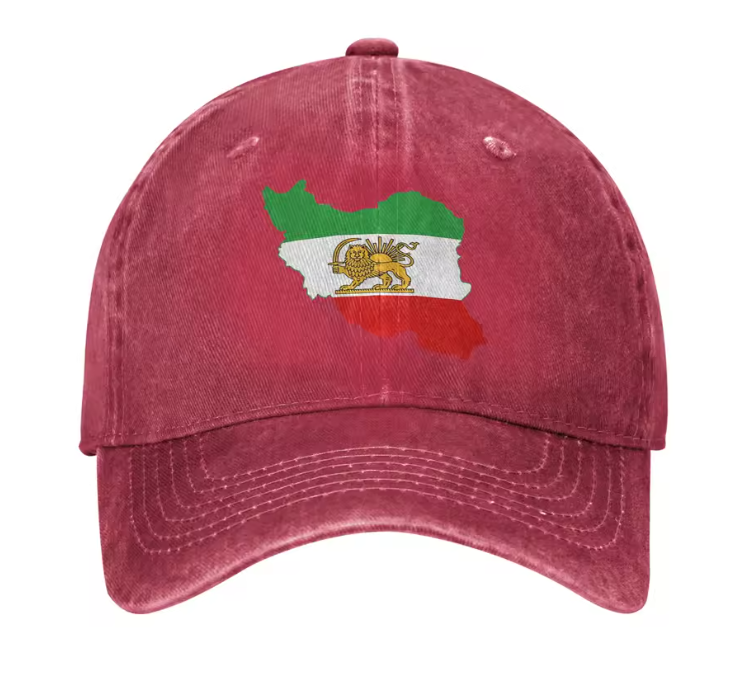 Adjustable Cotton Baseball Cap with Iran Map and Lion & Sun Emblem – Unisex Persian Streetwear Hat | LevarJewelz
