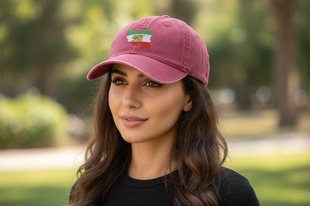 Adjustable Cotton Baseball Cap with Iran Map and Lion & Sun Emblem – Unisex Persian Streetwear Hat | LevarJewelz
