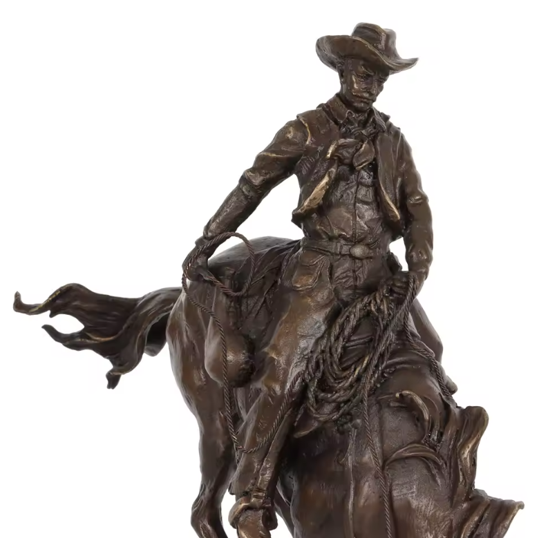 Bronze Western Cowboy Reiterstatue Skulptur – Bronze-Kunst im Frederic Remington Stil für Heim- und Bürodekoration