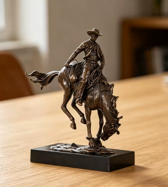 Bronze Western Cowboy Reiterstatue Skulptur – Bronze-Kunst im Frederic Remington Stil für Heim- und Bürodekoration