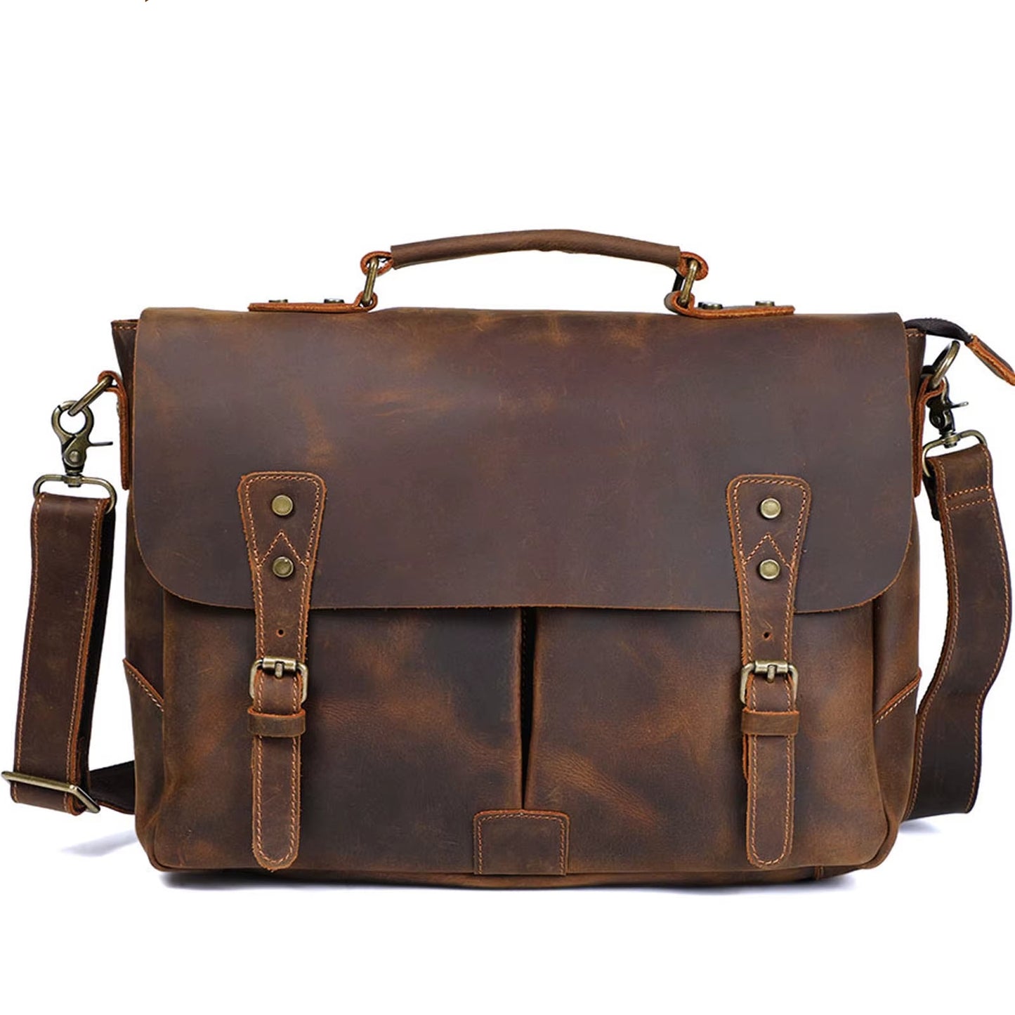 Leren laptoptas voor heren 14-15 inch Vintage Crazy Horse Leren Zakelijke Werktas voor Kantoor & Reizen | LevarJewelz