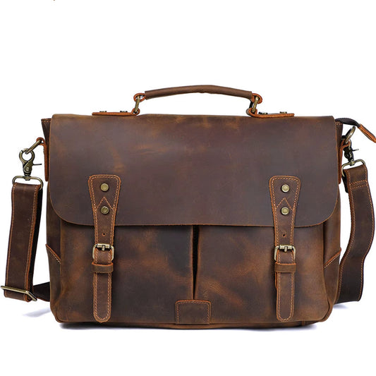 Leren laptoptas voor heren 14-15 inch Vintage Crazy Horse Leren Zakelijke Werktas voor Kantoor & Reizen | LevarJewelz