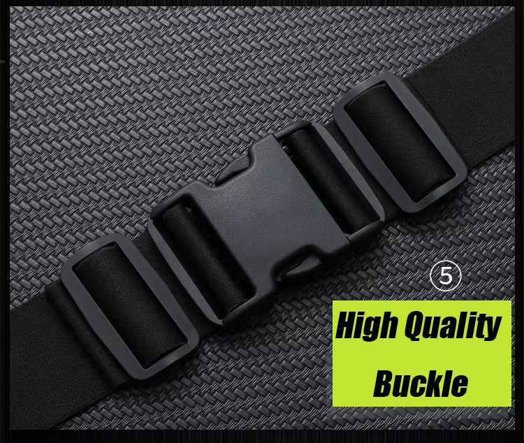 Black belt with high-quality buckle on a textured black background