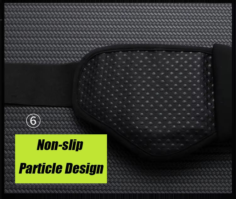 Black textured product with a non-slip particle design label on a gray background