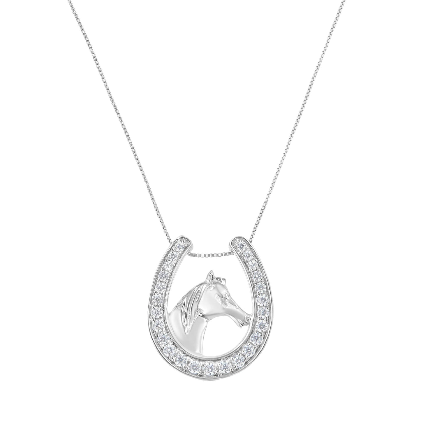 Elegant .925 Sterling Silver U-Shape Horseshoe Pendant Necklace with Diamonds – Equestrian Charm by LevarJewelz | Shine Beyond Limits