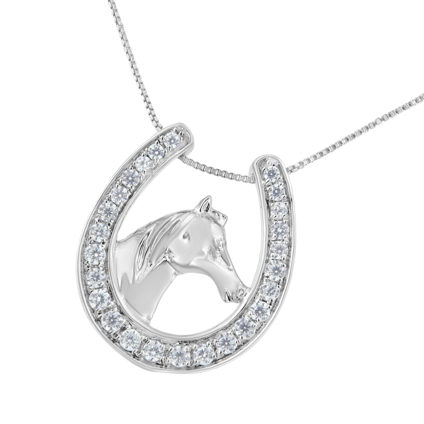 Elegant .925 Sterling Silver U-Shape Horseshoe Pendant Necklace with Diamonds – Equestrian Charm by LevarJewelz | Shine Beyond Limits