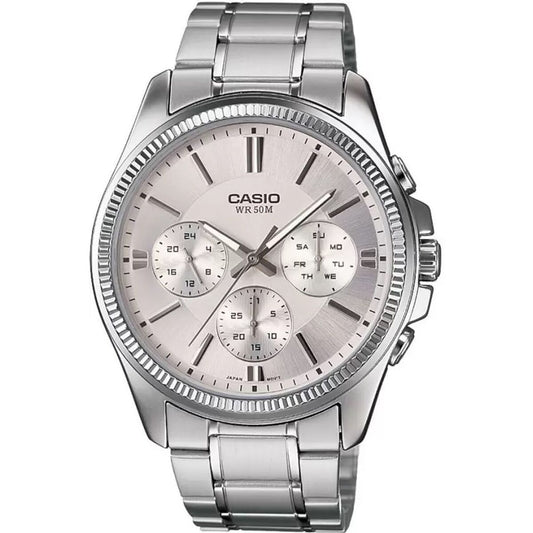 Men's Casio Enticer Silver Grey Wristwatch (Ø 35 mm) - Stainless Steel Band with Quartz Movement - Date Function Watch for Men by LevarJewelz