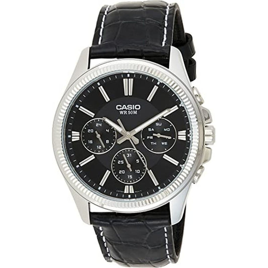 Men's Casio Enticer Wristwatch - Leather Band with Quartz Movement - Multifunction Watch for Men by LevarJewelz