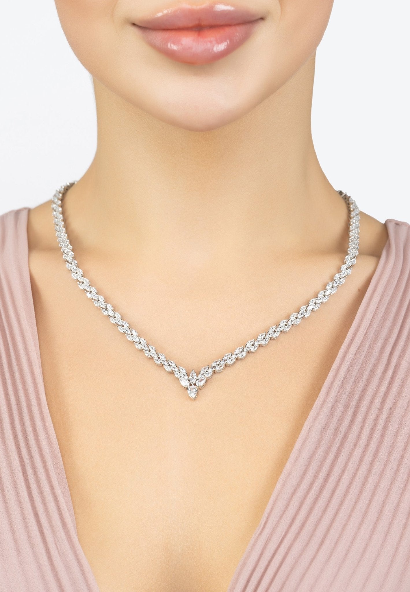 Luxury Petal Tennis Necklace for Women - Silver Choker with Simulated Diamonds | LevarJewelz