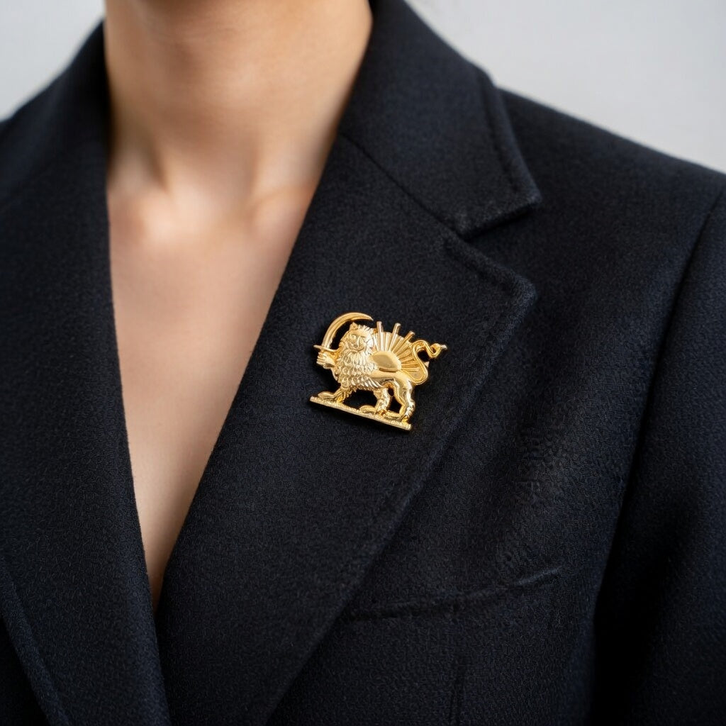 Iranian Lion and Sun (Shir o Khorshid) Lapel Pin – 3D Persian Heritage Enamel Badge | Cultural Pin by LevarJewelz