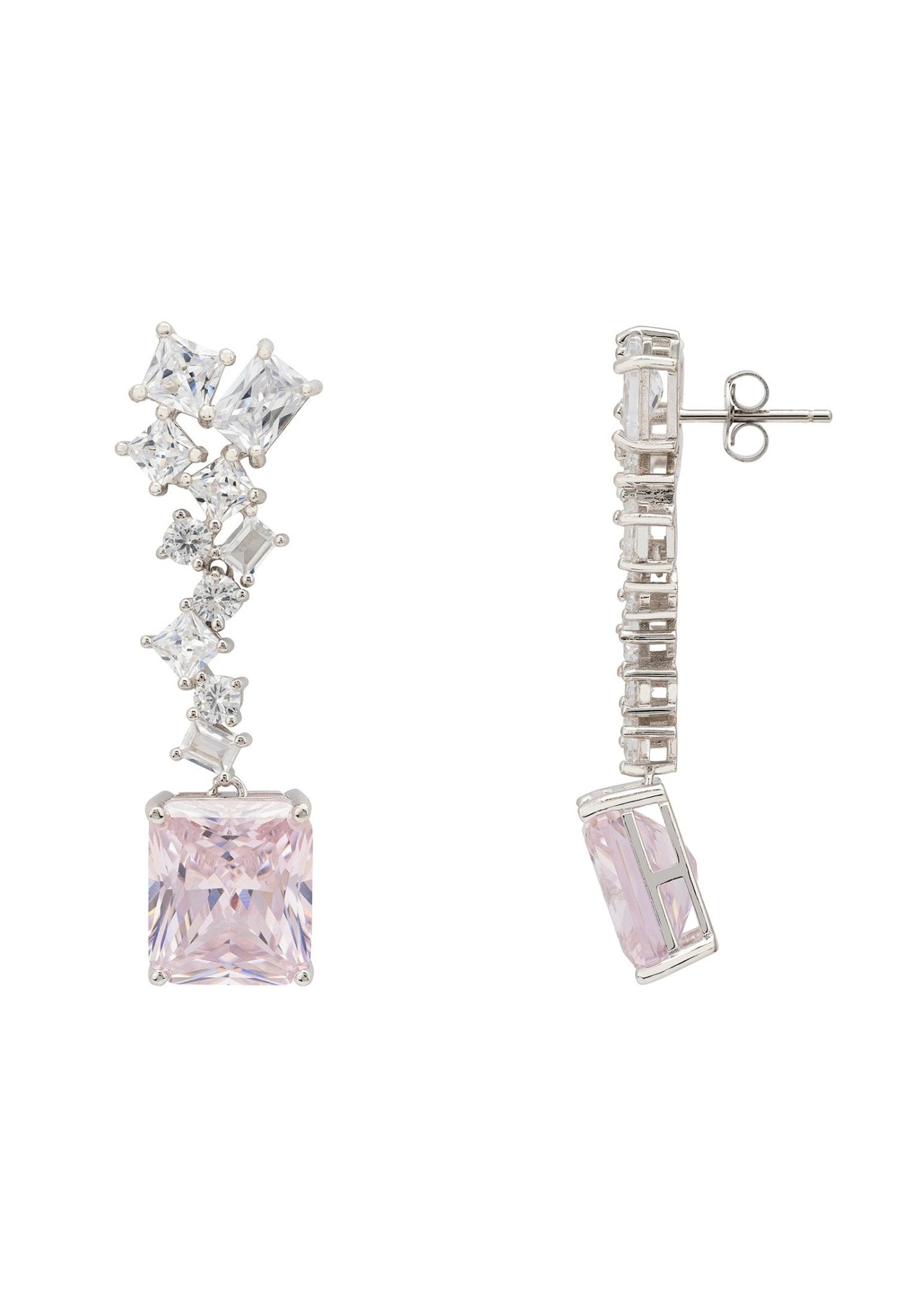 Diana Morganite Drop Earrings in Sterling Silver with Simulated Diamonds - Elegant Jewelry for Women