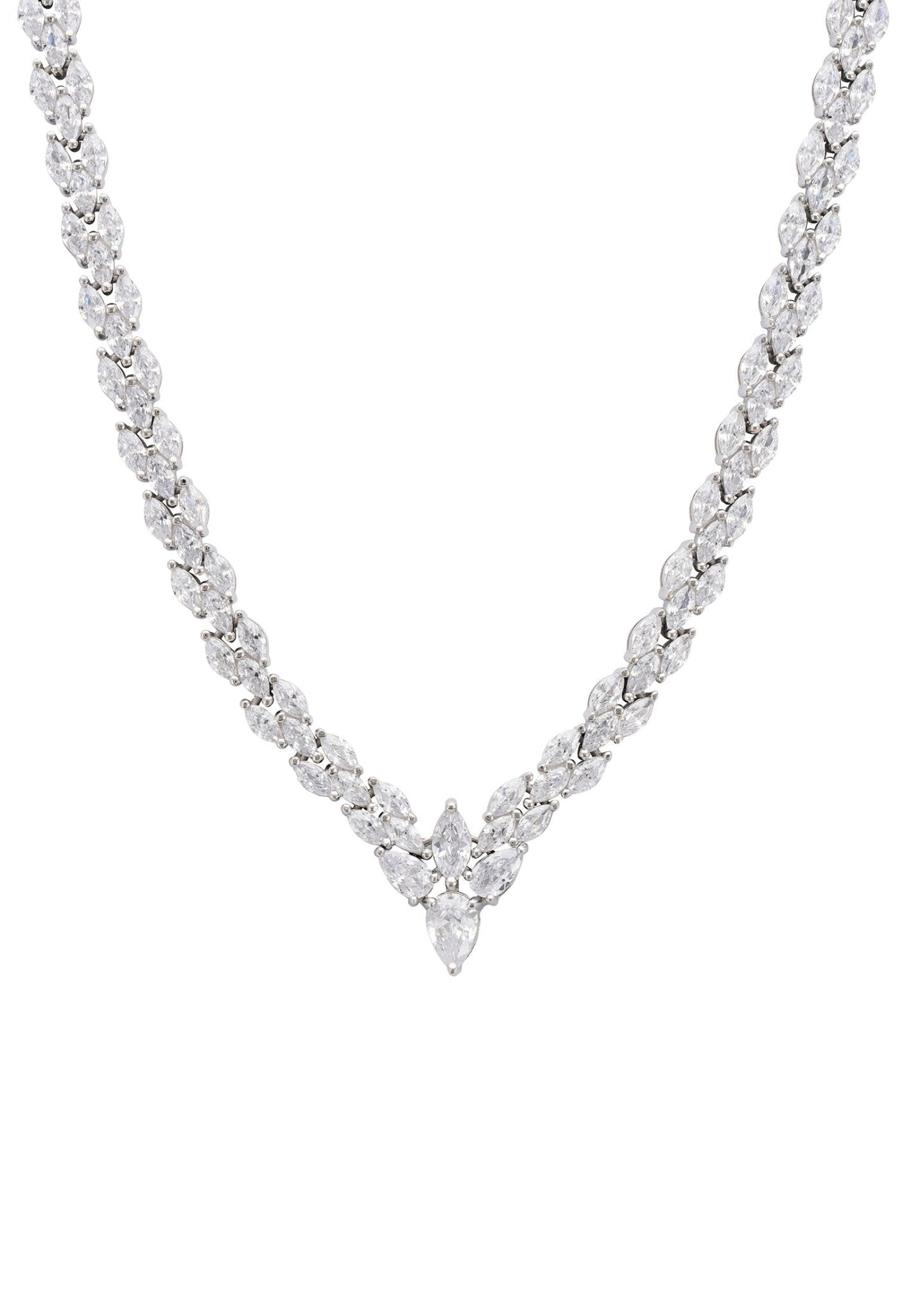 Luxury Petal Tennis Necklace for Women - Silver Choker with Simulated Diamonds | LevarJewelz