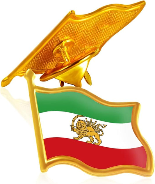 Gold badge with a flag design featuring a lion emblem on a white background