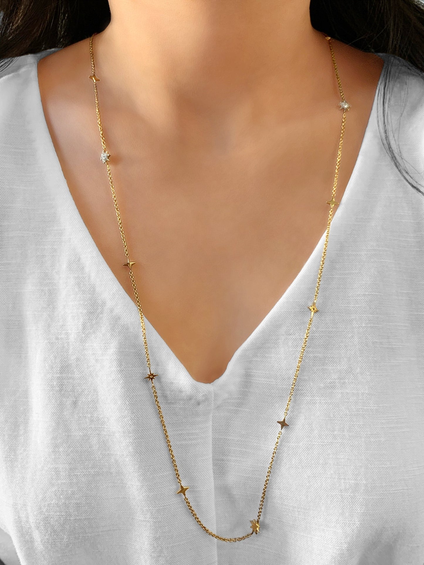 Starry Lane Layered Diamond Necklace in 14K Yellow Gold Vermeil – Luxury Jewelry by LevarJewelz