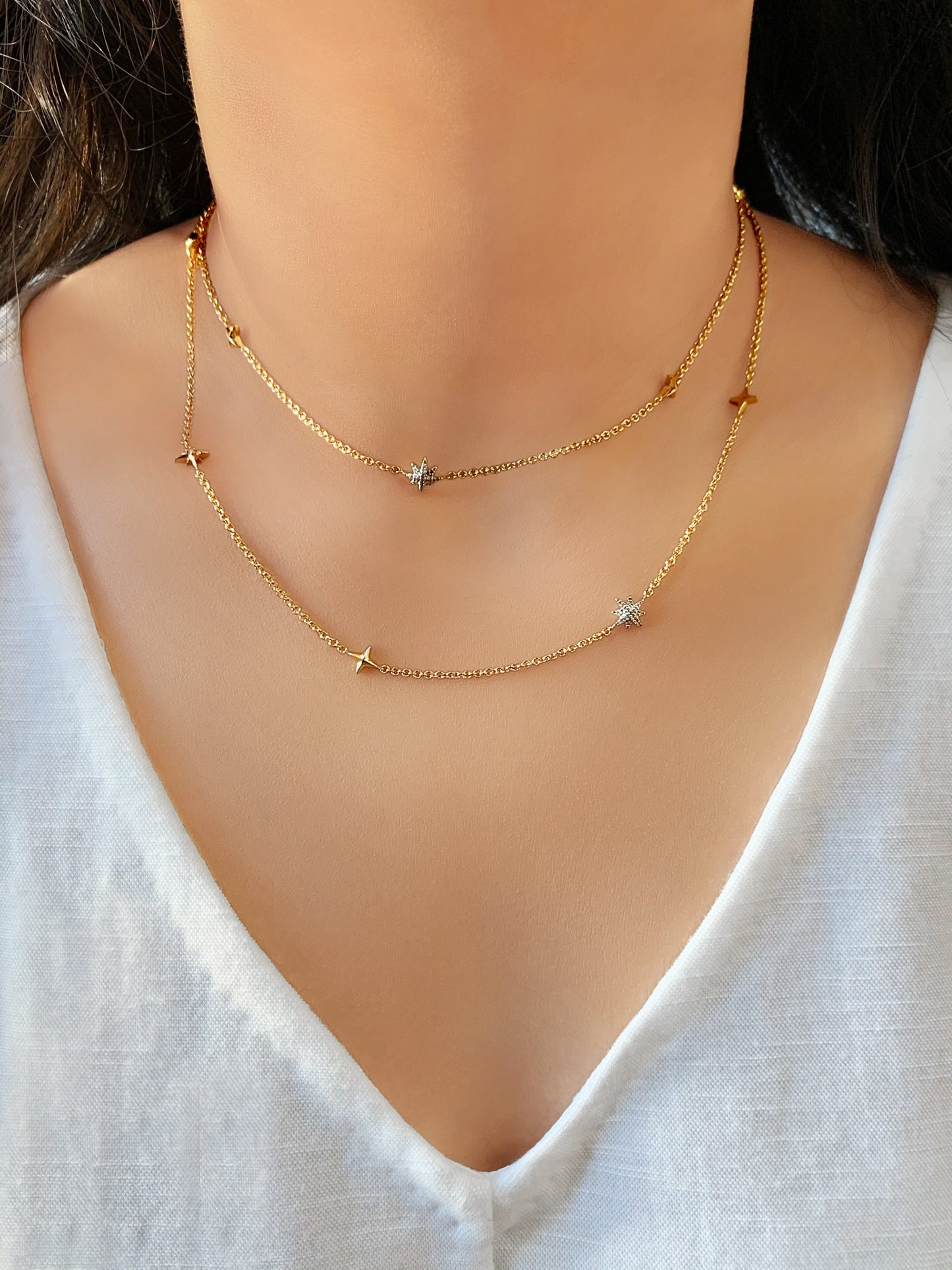 Starry Lane Layered Diamond Necklace in 14K Yellow Gold Vermeil – Luxury Jewelry by LevarJewelz