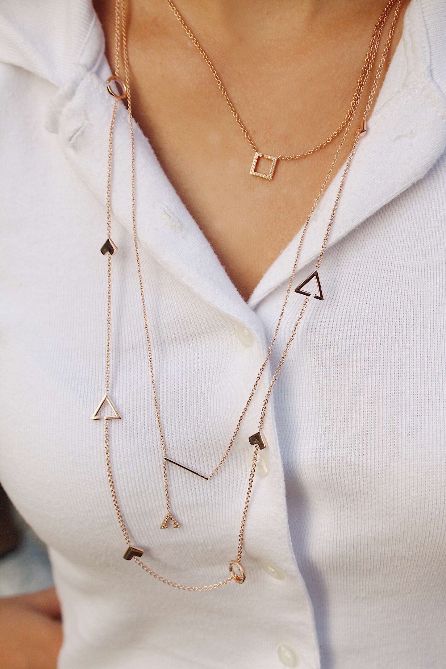 Avani Skyline Geometric Layered Diamond Necklace in 14K Rose Gold Vermeil - Luxury Jewelry by LevarJewelz