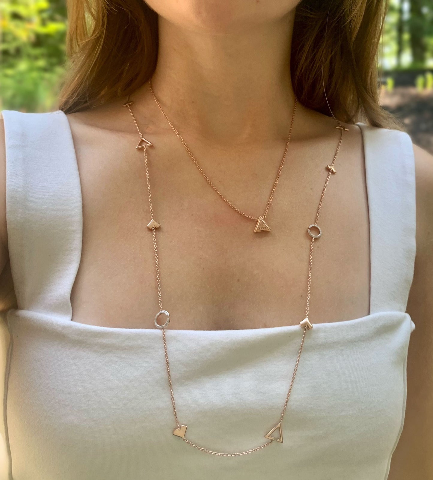 Avani Skyline Geometric Layered Diamond Necklace in 14K Rose Gold Vermeil - Luxury Jewelry by LevarJewelz