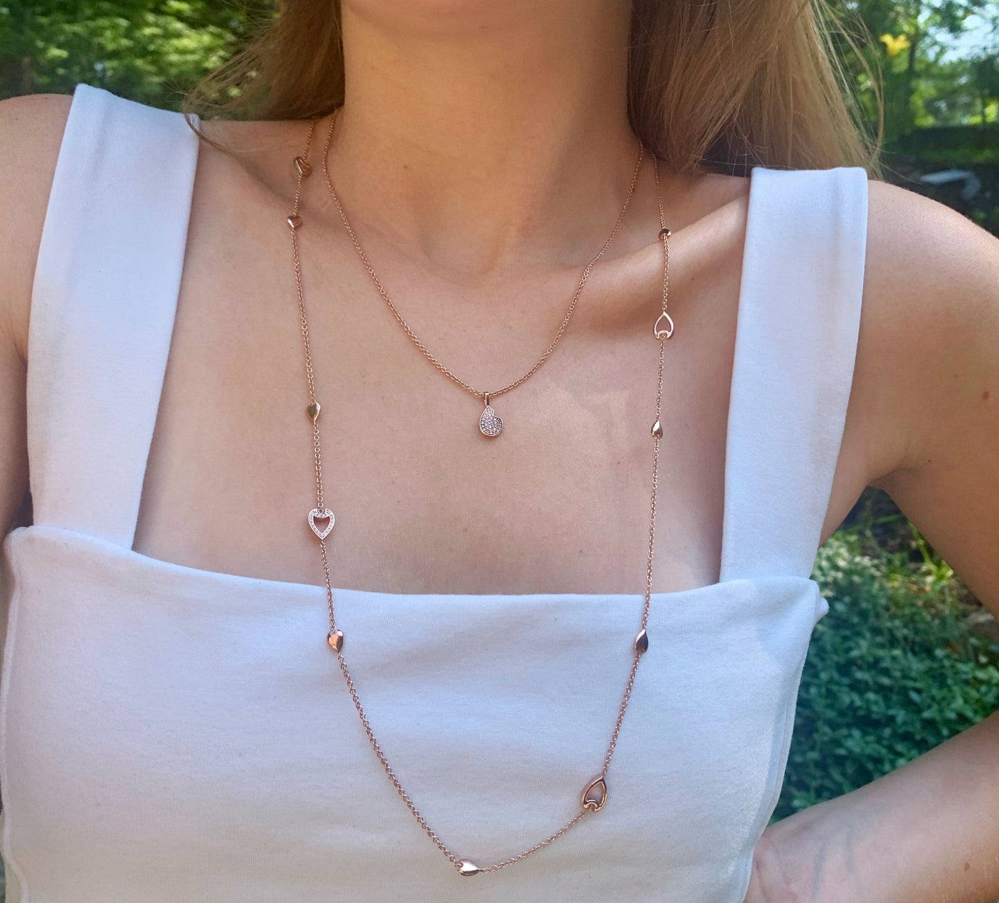 Avani Open Raindrop Layered Diamond Necklace in 14K Rose Gold Vermeil by LevarJewelz - Elegant Luxury Jewelry