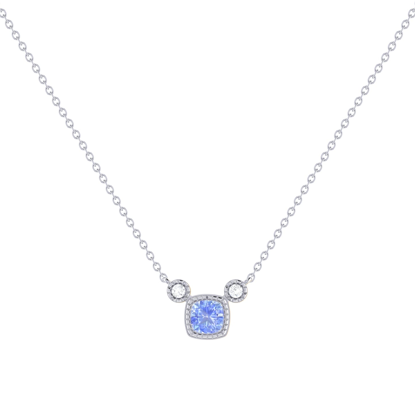 Cushion Cut Tanzanite & Diamond Necklace in 14K White Gold – Birthstone Jewelry by LevarJewelz