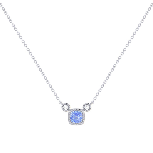 Cushion Cut Tanzanite & Diamond Necklace in 14K White Gold – Birthstone Jewelry by LevarJewelz