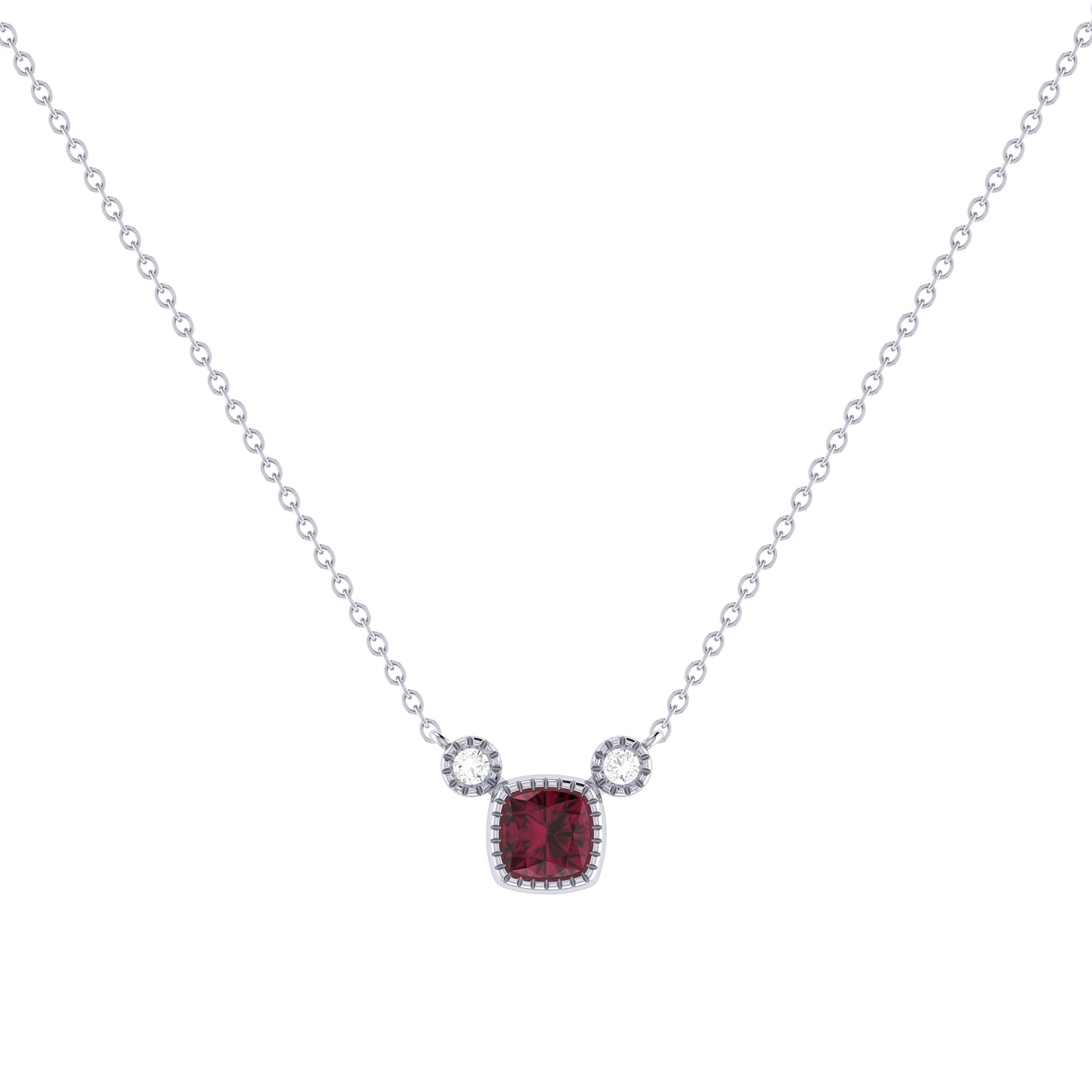 Cushion Cut Ruby & Diamond Necklace in 14K White Gold – Birthstone Jewelry by LevarJewelz