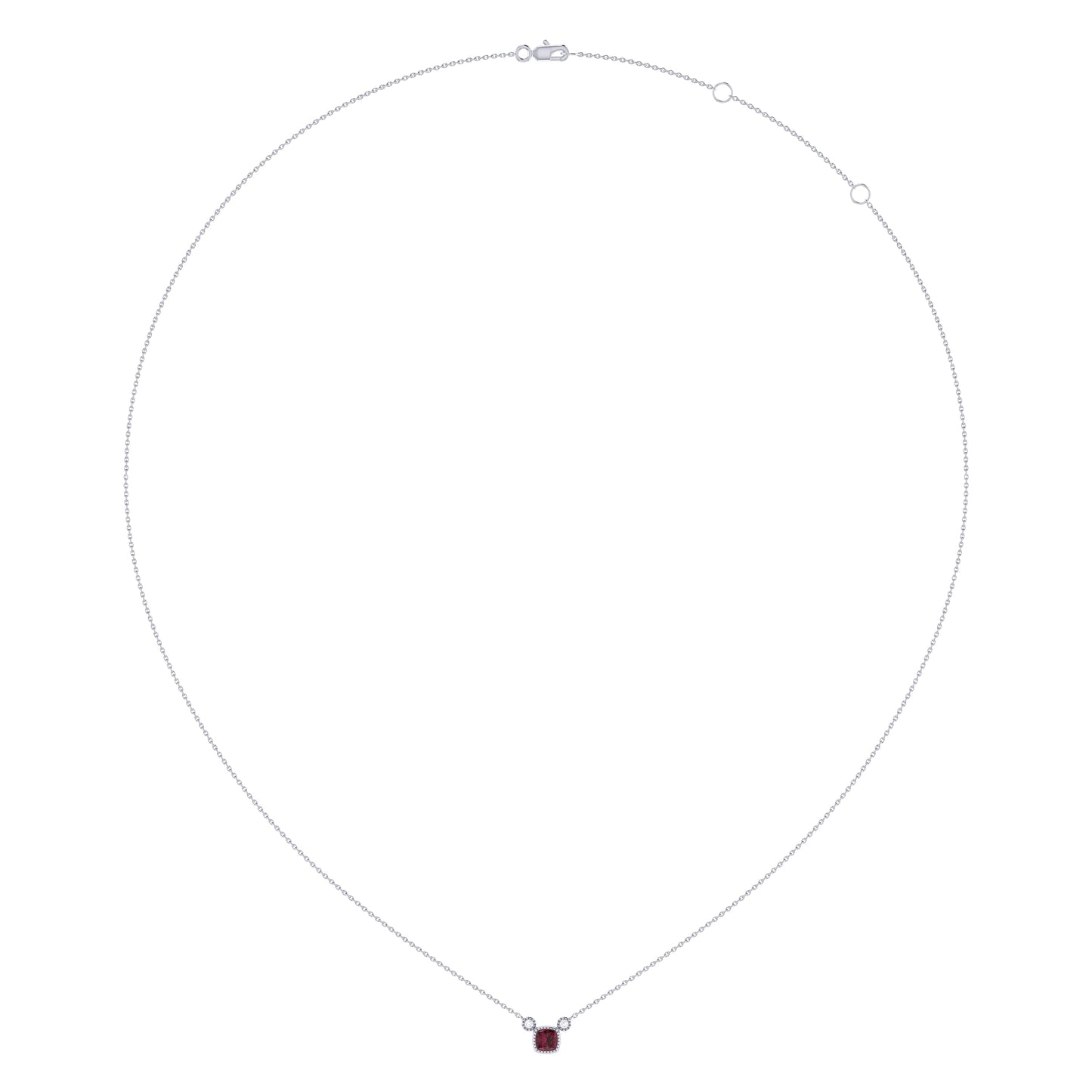 Cushion Cut Ruby & Diamond Necklace in 14K White Gold – Birthstone Jewelry by LevarJewelz