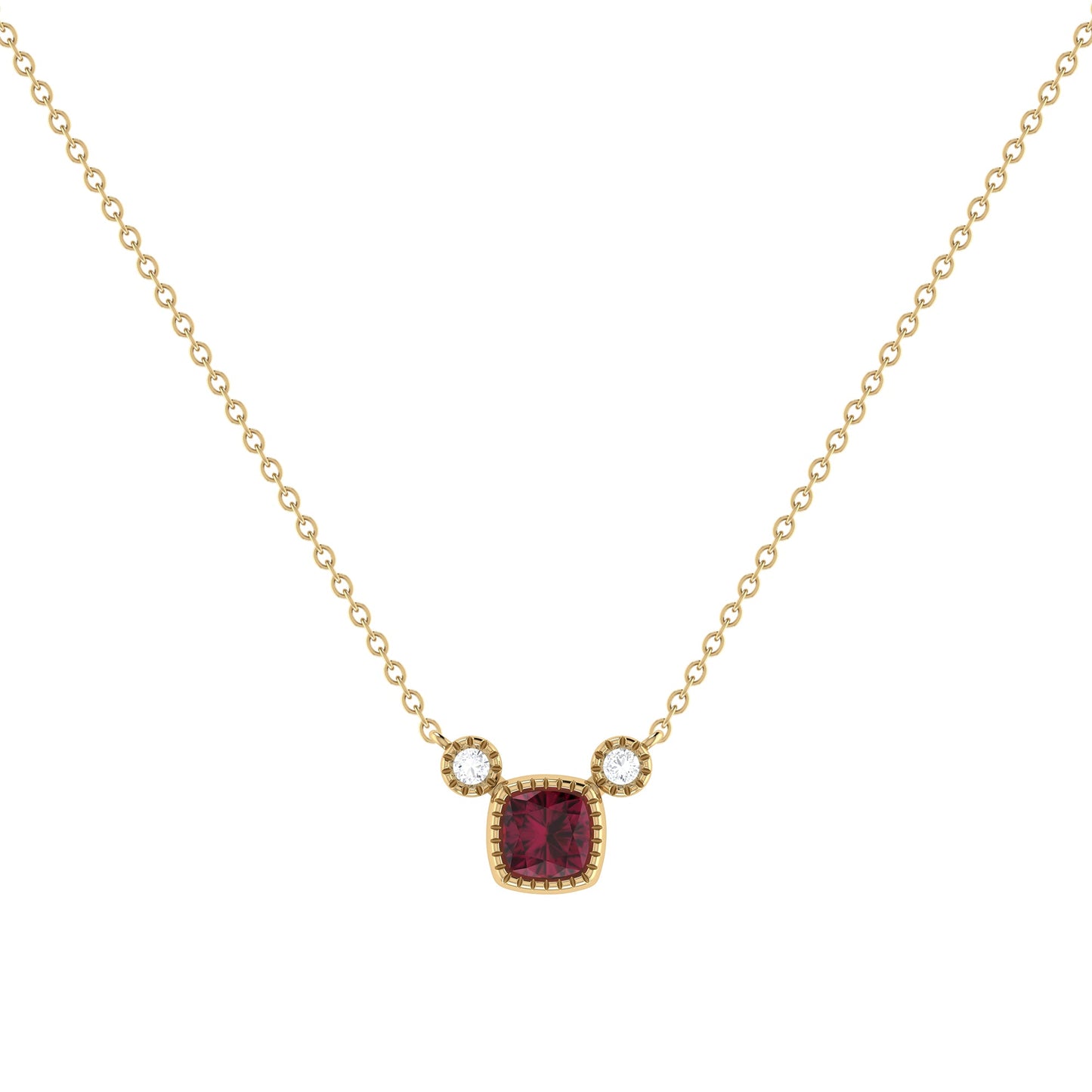 Luxury Cushion Cut Ruby & Diamond Necklace in 14K Yellow Gold – Birthstone Jewelry by LevarJewelz