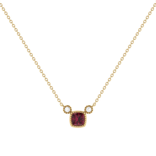 Luxury Cushion Cut Ruby & Diamond Necklace in 14K Yellow Gold – Birthstone Jewelry by LevarJewelz