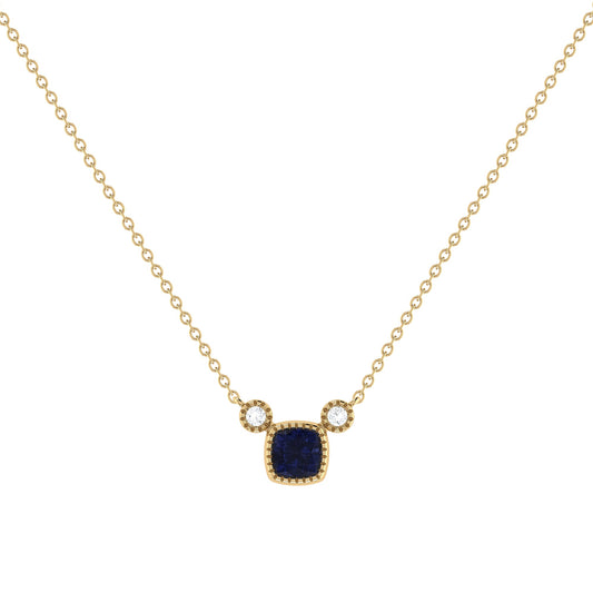 Cushion Cut Sapphire & Diamond Necklace in 14K Yellow Gold – Birthstone Jewelry by LevarJewelz