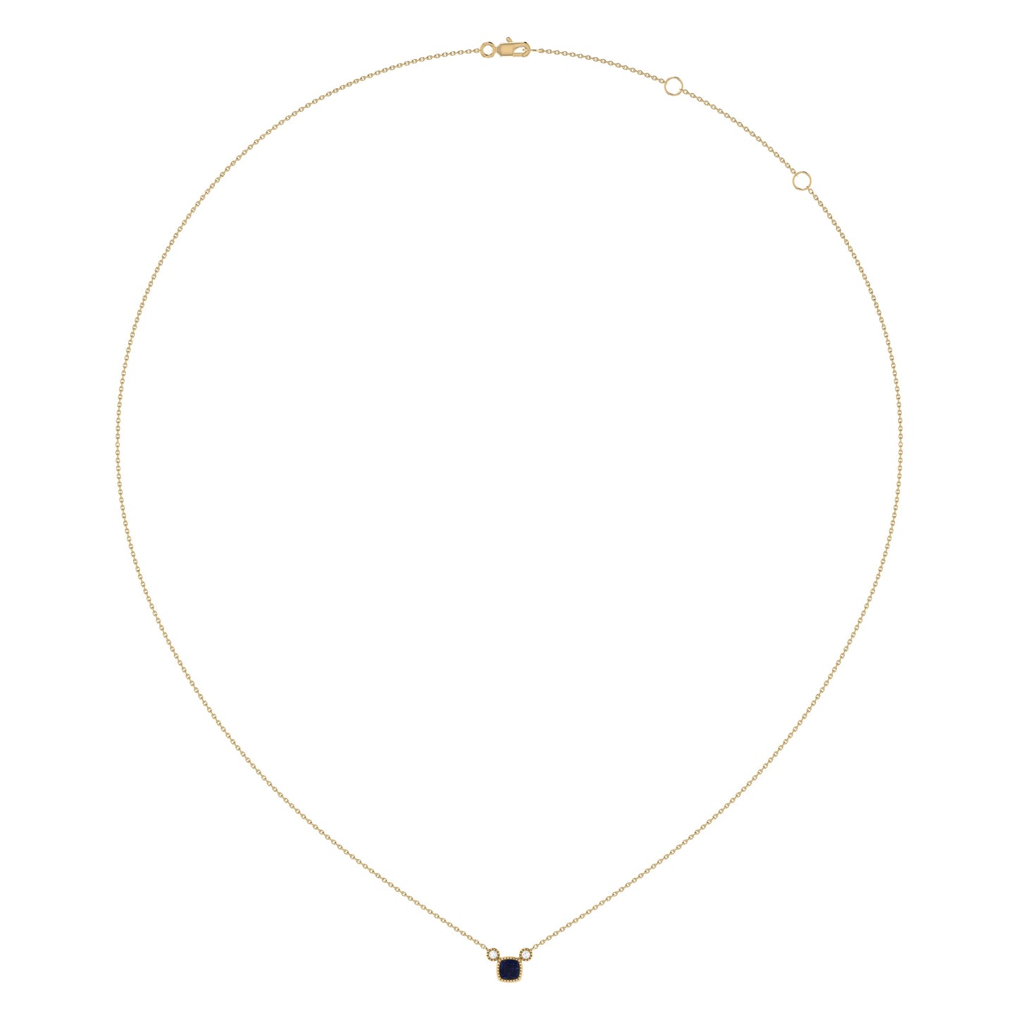 Cushion Cut Sapphire & Diamond Necklace in 14K Yellow Gold – Birthstone Jewelry by LevarJewelz