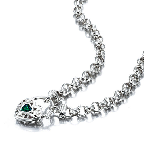 Luxury 925 Sterling Silver Plated 6mm Belcher Chain Necklace with Green Filigree Locket – Elegant USA-Made Jewelry by LevarJewelz