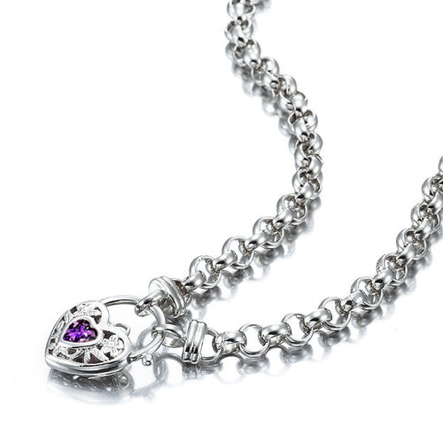 Luxury Jewelry by LevarJewelz | 925 Sterling Silver Plated 6mm Belcher Chain Necklace with Purple Filigree Locket – Shine Beyond Limits