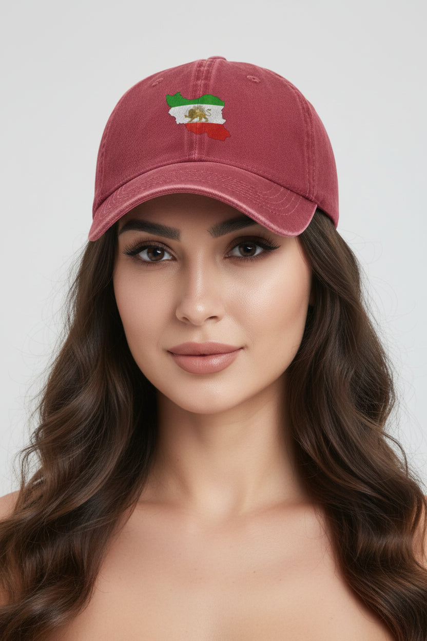 Verstelbare katoenen baseballpet met Iraanse kaart en leeuwenzonembleem - Unisex Perzische streetwearhoed van LevarJewelz 