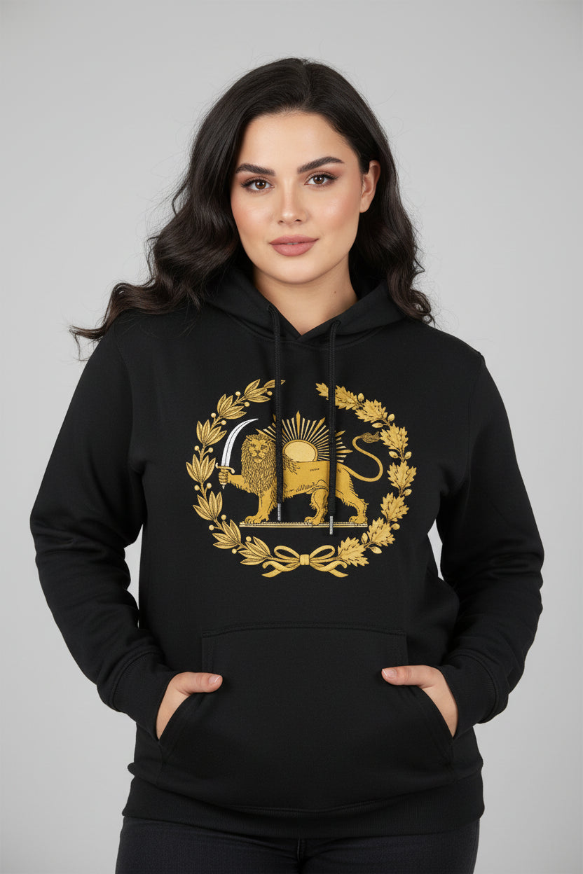 Unisex hoodie met embleem van Iran - Leeuw en zonnevlagprint - Comfortabele fleecetrui van LevarJewelz 