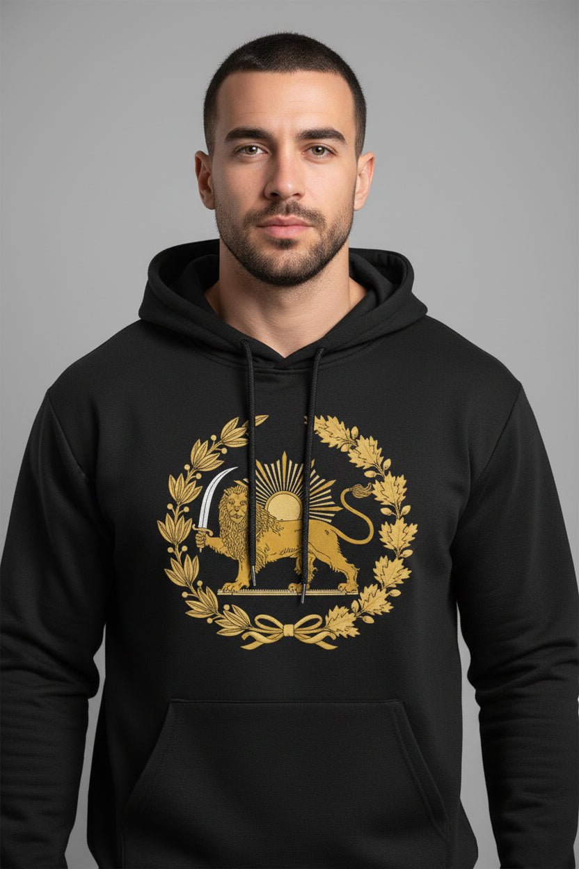 Unisex hoodie met embleem van Iran - Leeuw en zonnevlagprint - Comfortabele fleecetrui van LevarJewelz 
