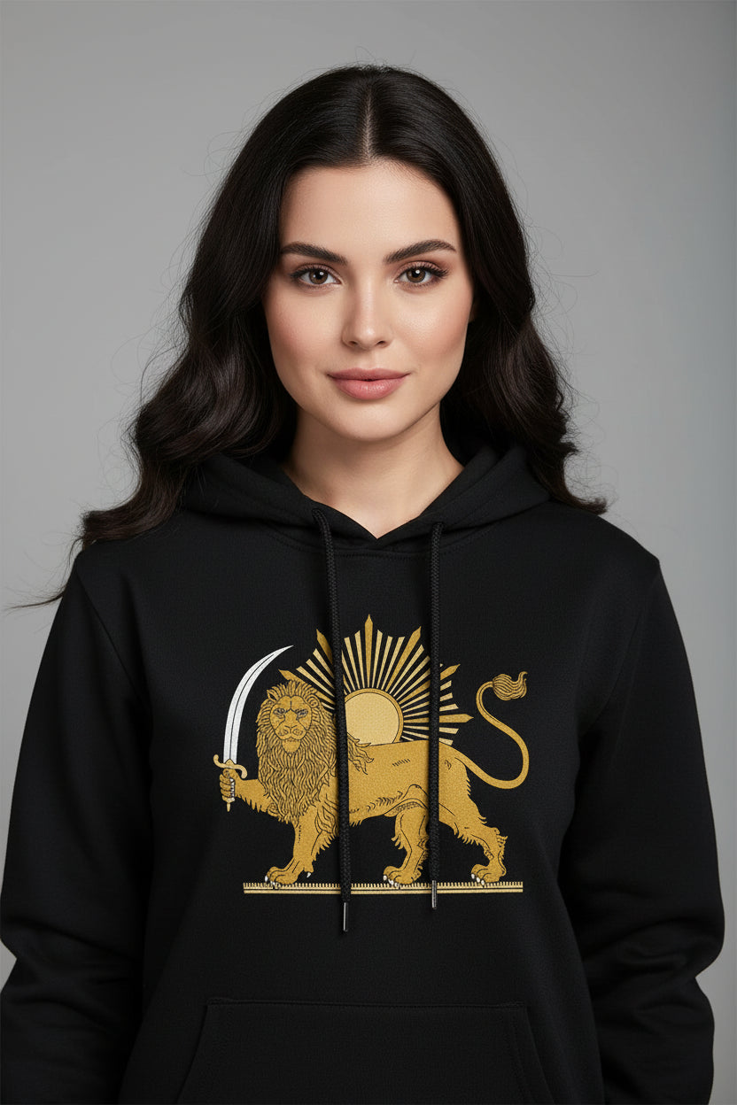 Unisex hoodie met embleem van Iran - Leeuw en zonnevlagprint - Comfortabele fleecetrui van LevarJewelz 